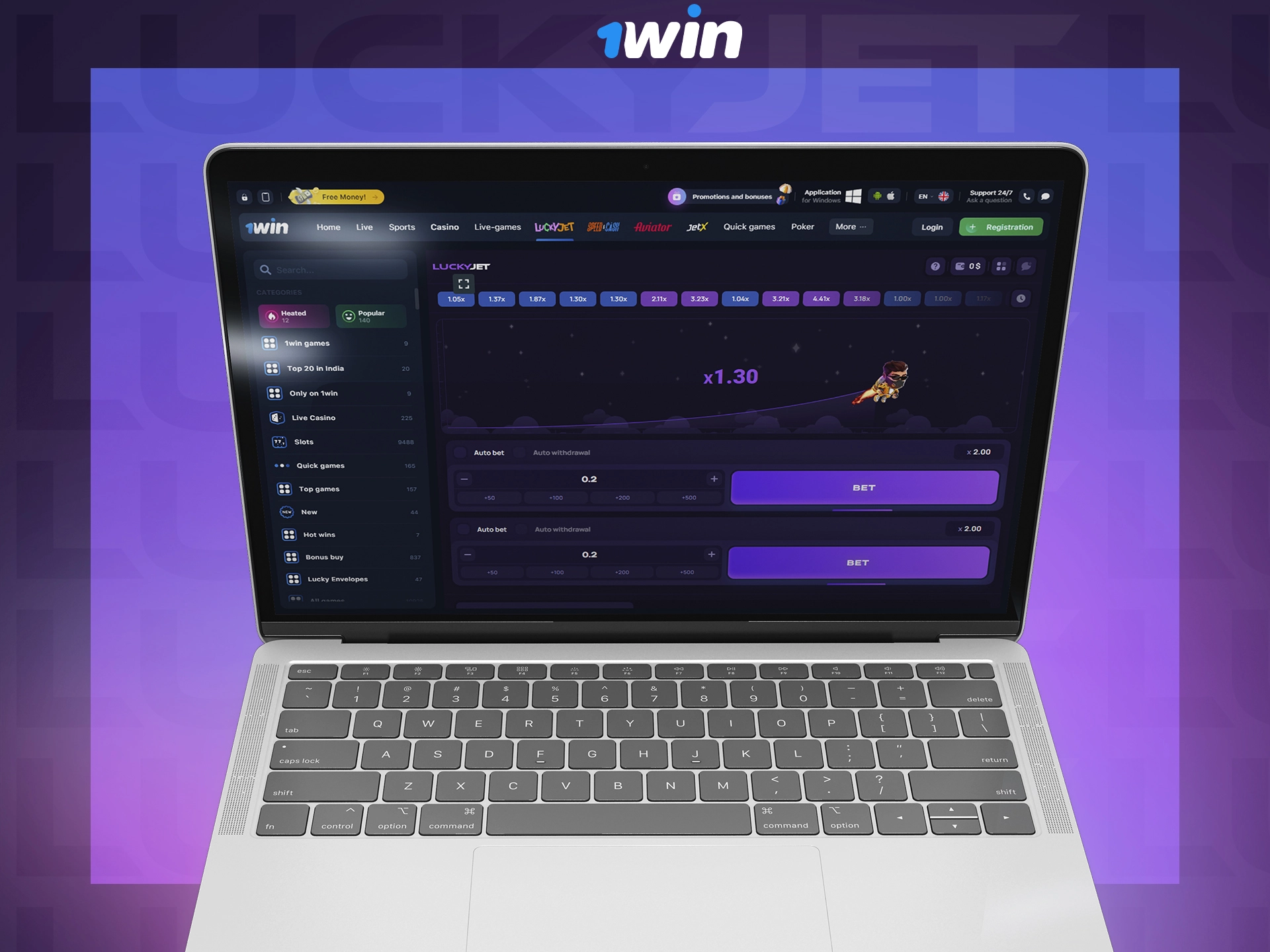 Bet on Lucky Jet with 1win directly from your personal computer.