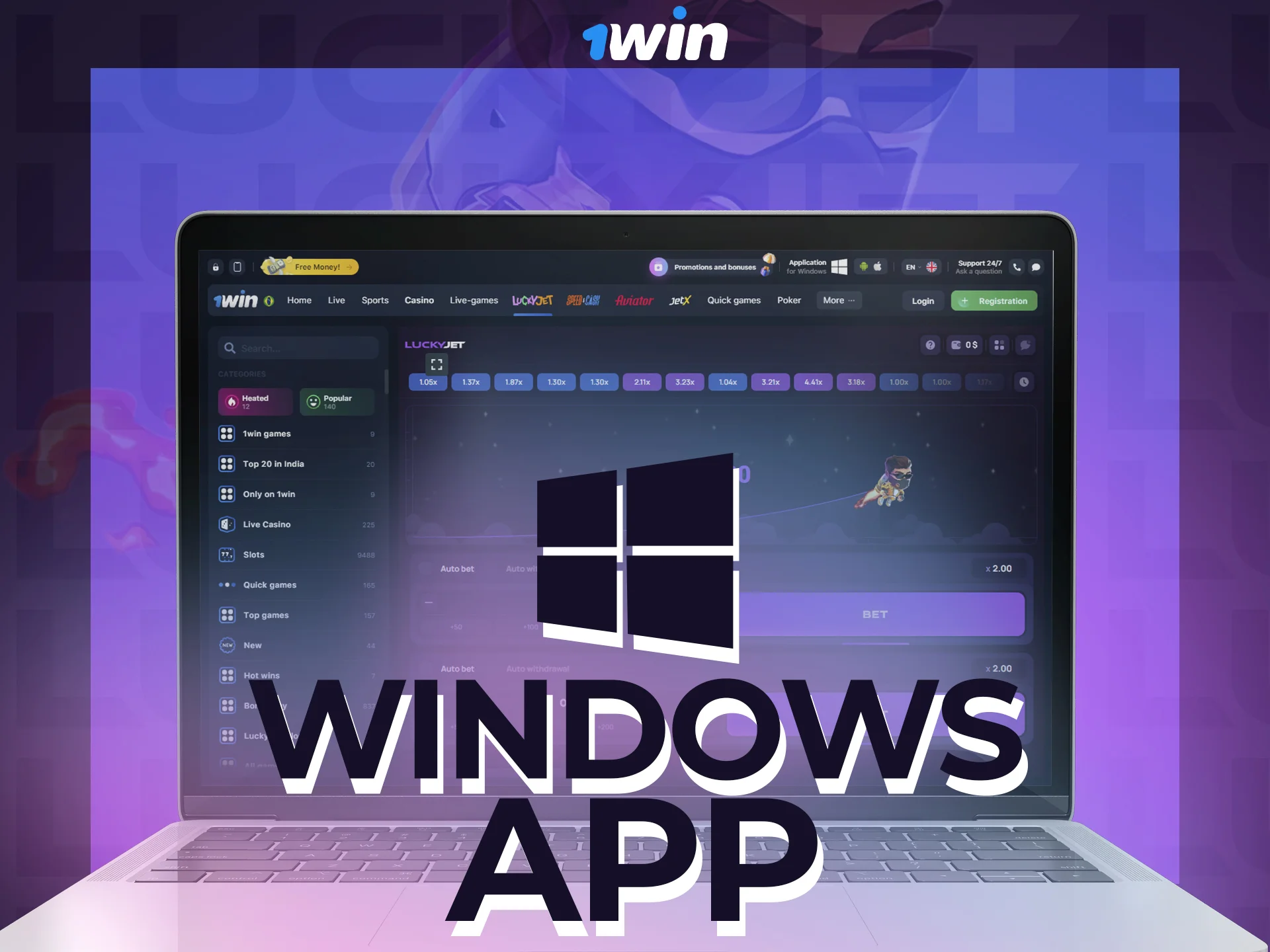 To play Lucky Jet on 1win has a handy application for Windows.