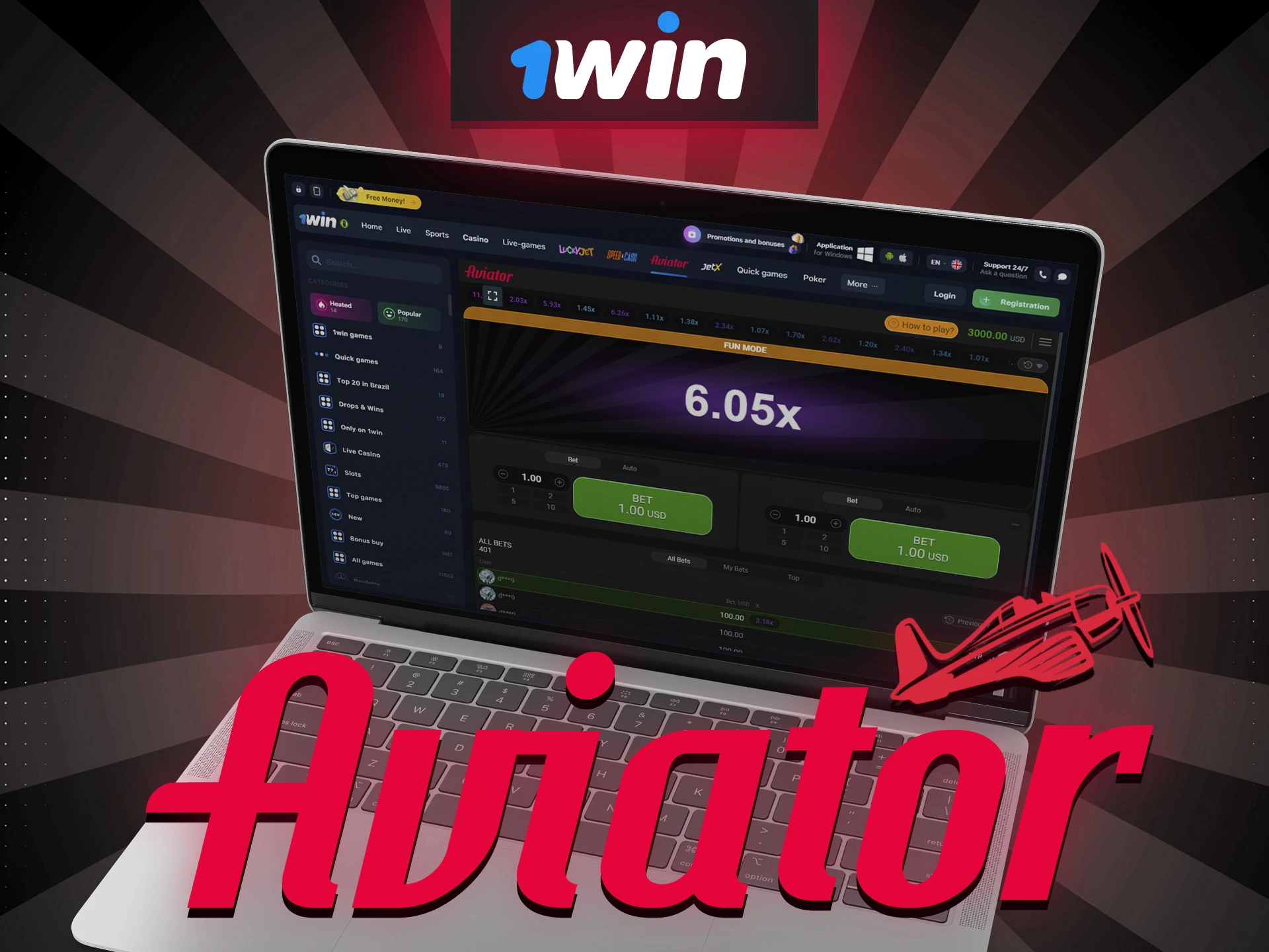 Place your bet on the Aviator game at 1win.