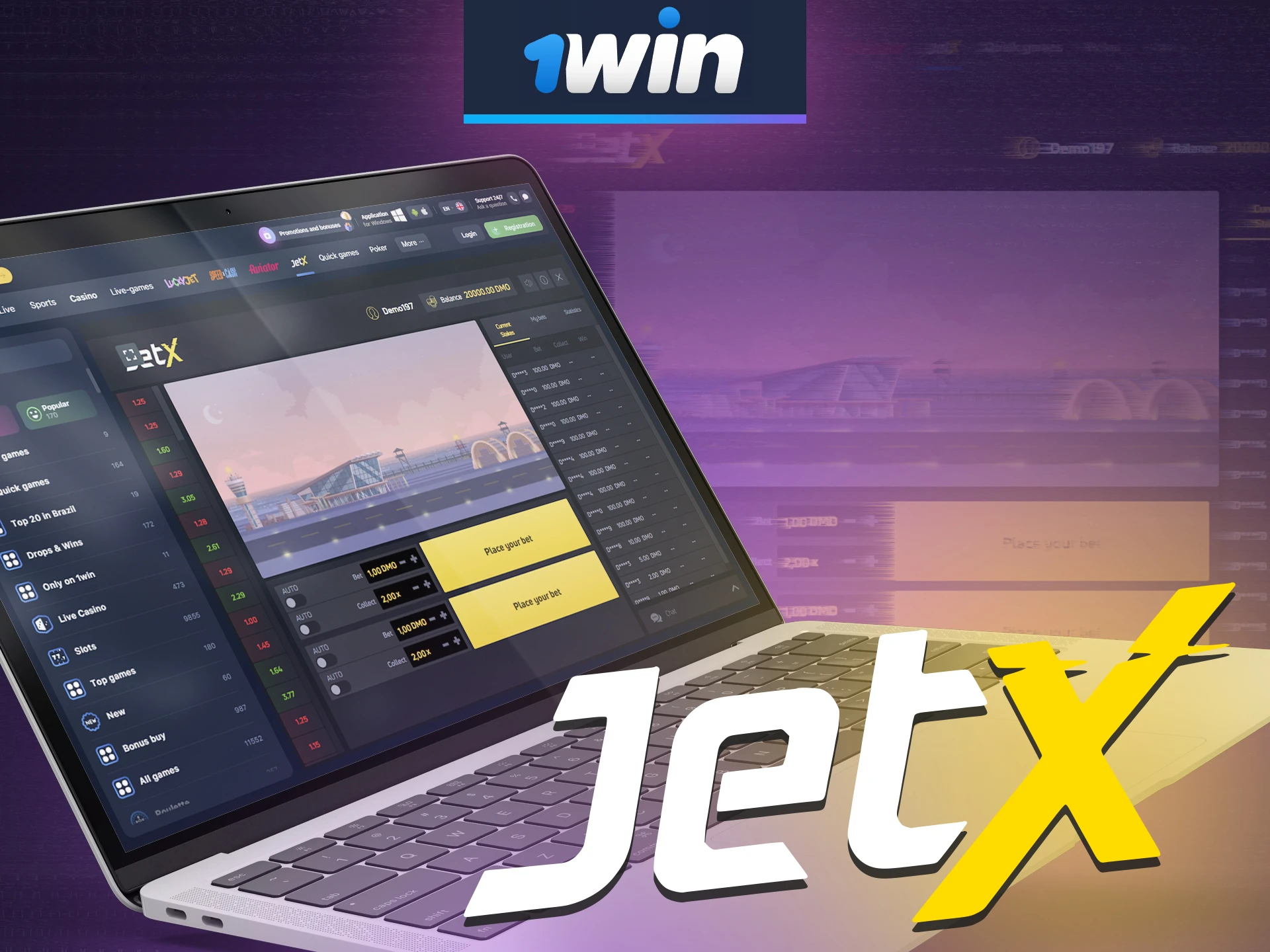 Make your winning bet at 1win in the Jet X game.