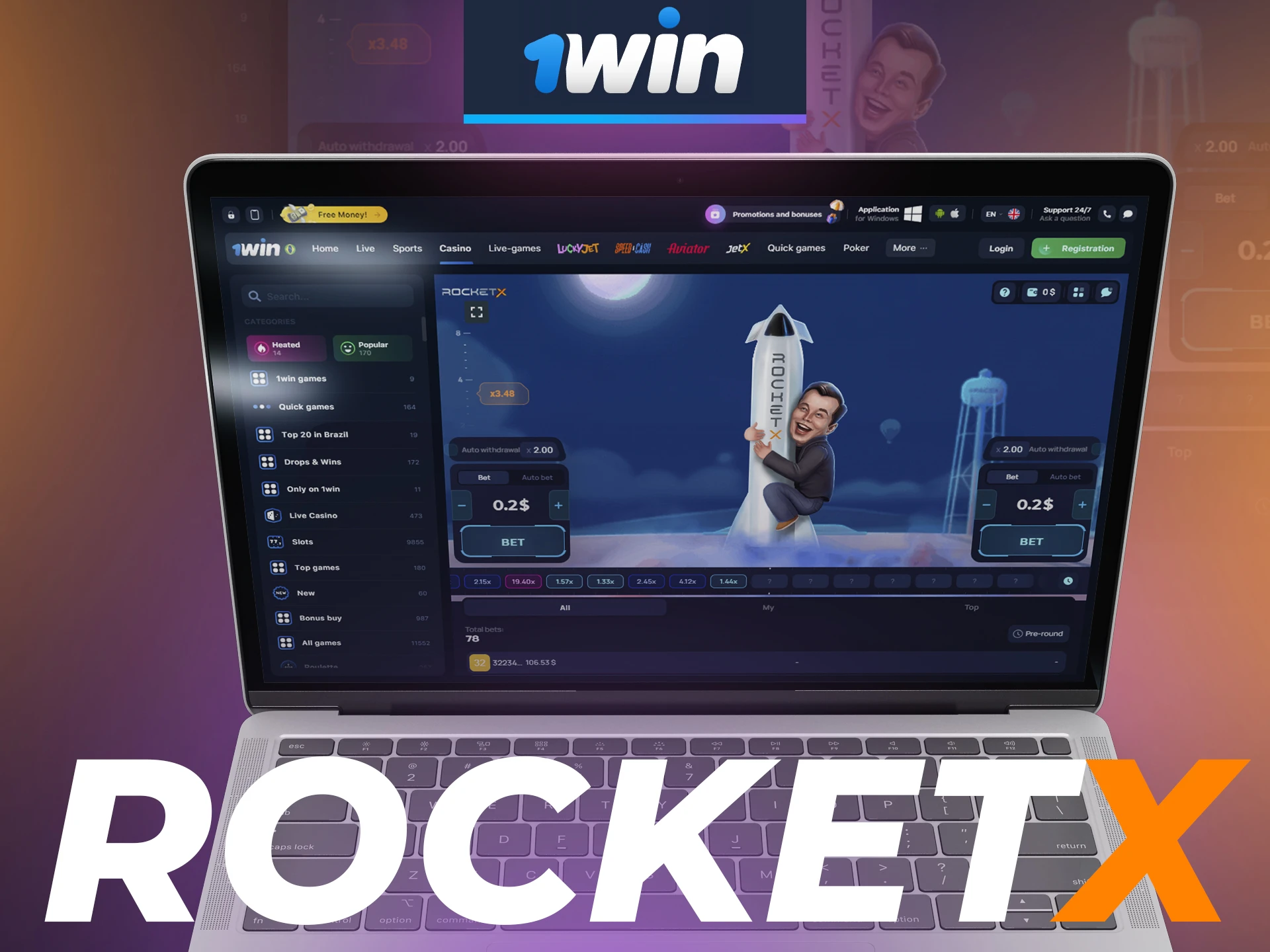 At 1win, try your luck at Rocket X.