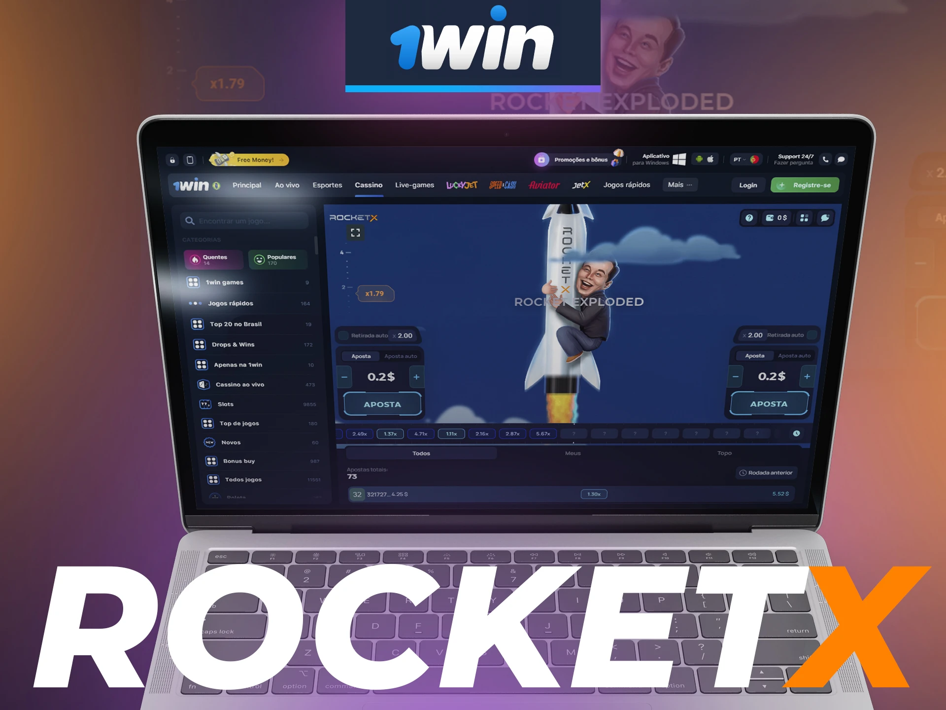 No 1win, tente a sua sorte no Rocket X.