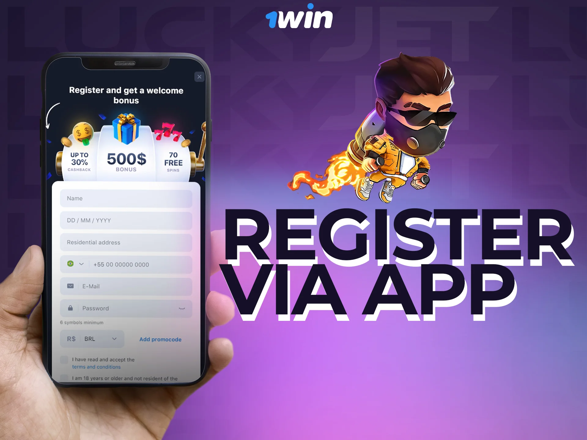 You can register at 1win through a mobile app.