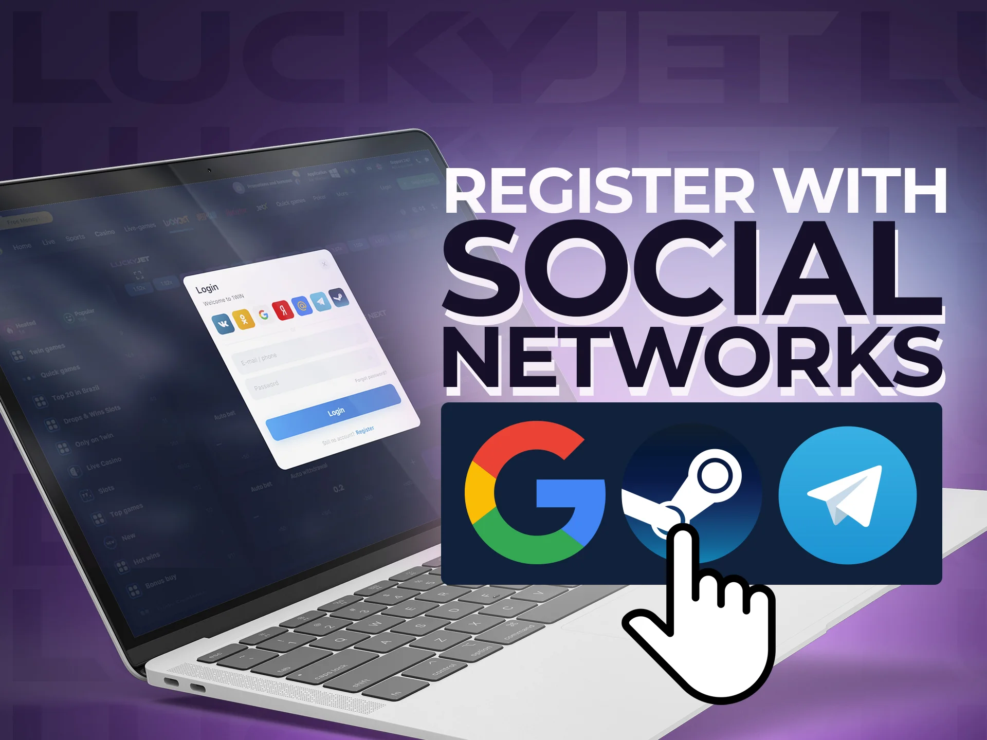 Register on 1win through social networks.