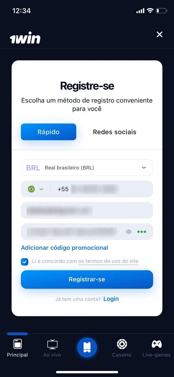 Registre-se em 1win.