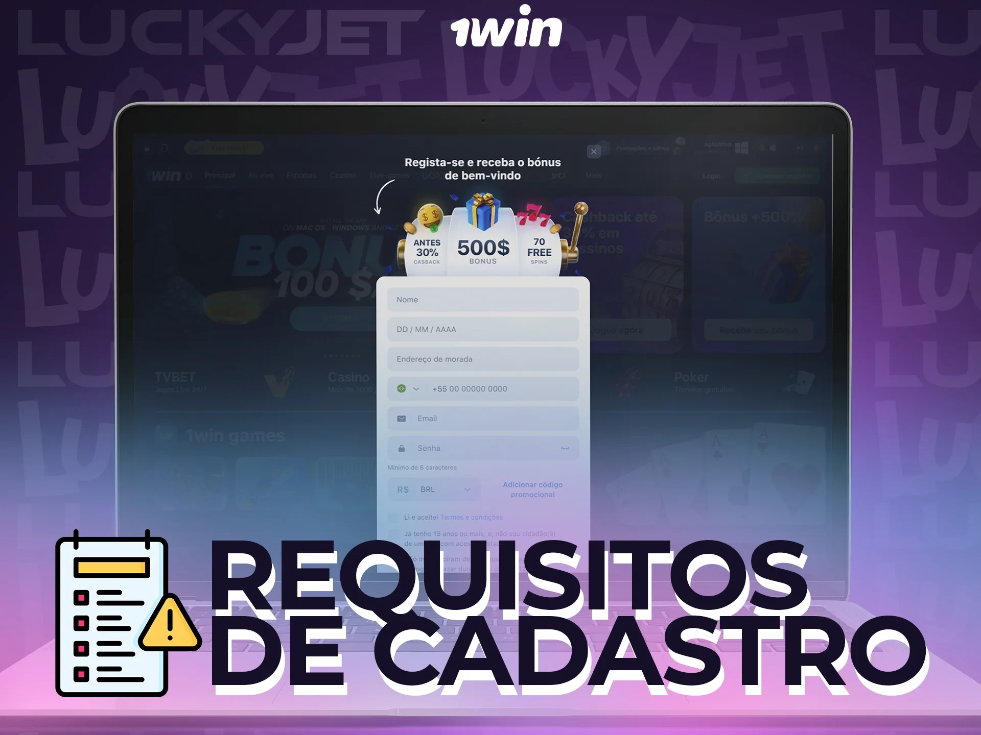 No 1win, faça um simples registo para começar a jogar.