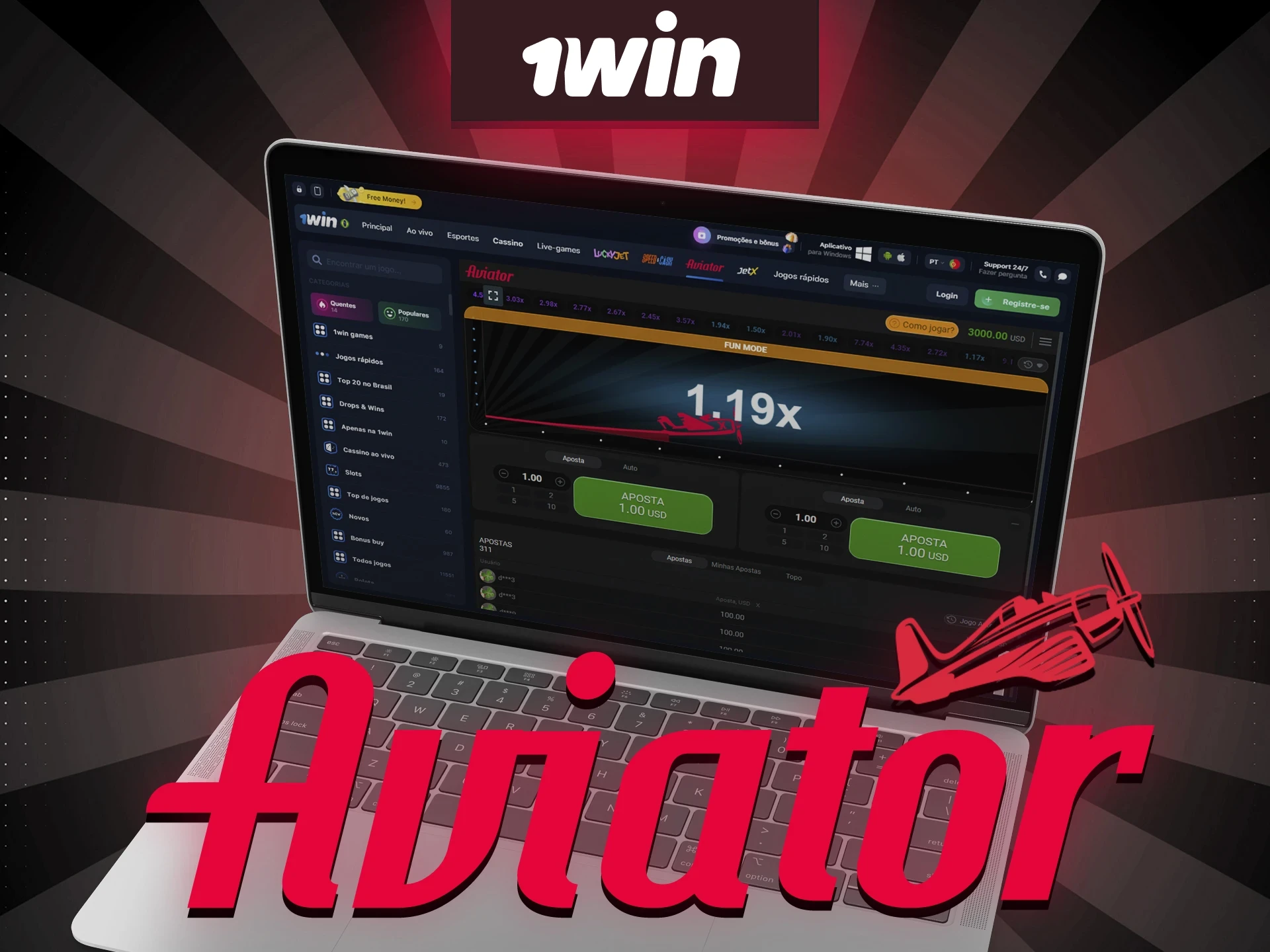 Faça a sua aposta no jogo Aviator no 1win.